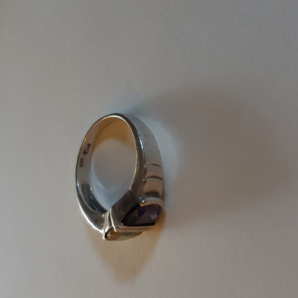 Beautiful genuine purple amethyst and yellow topaz sterling silver ring